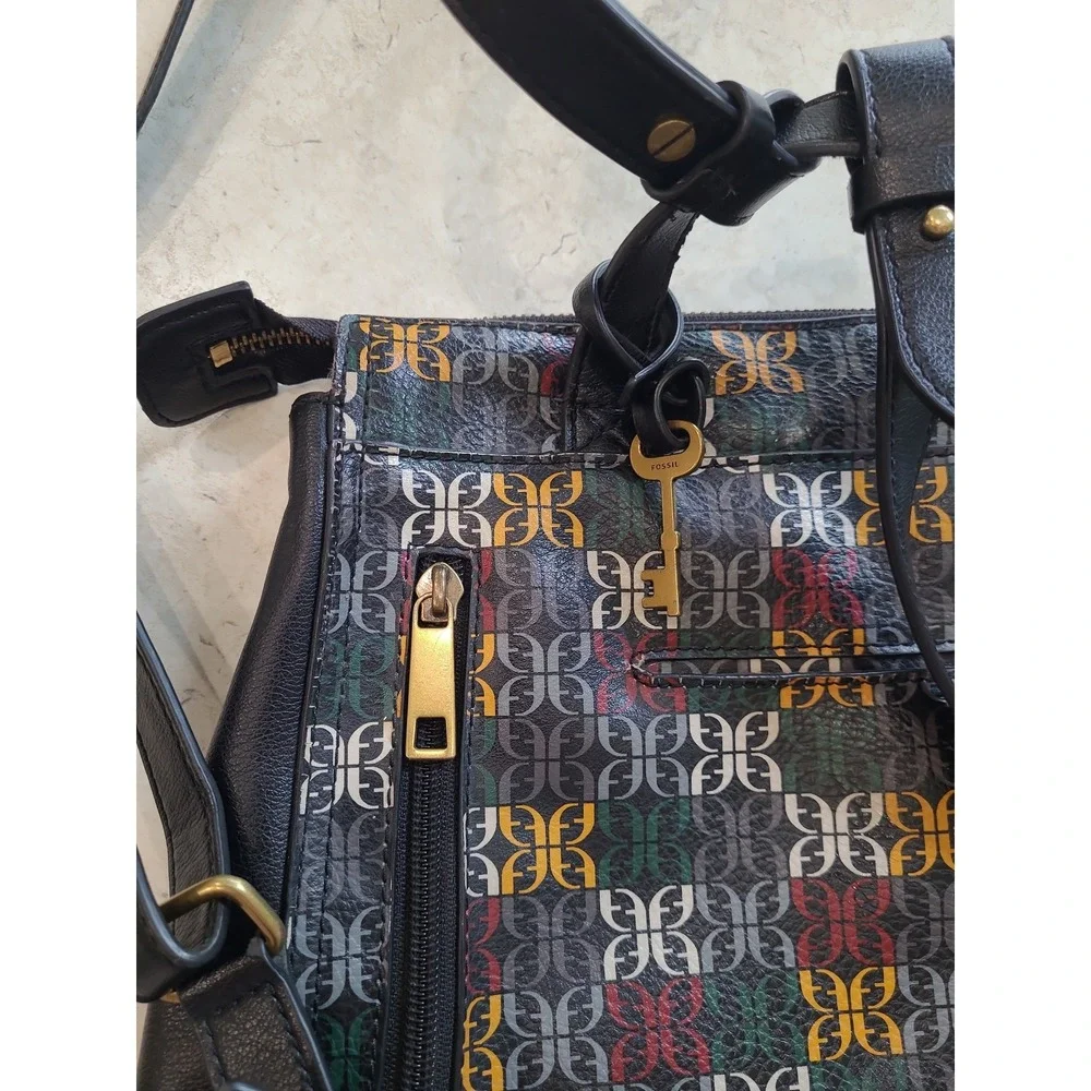 Fossil Elina Convertible Small Backpack black multicolor logo‎ print.